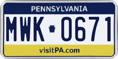 PA license plate MWK0671