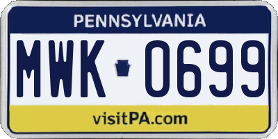 PA license plate MWK0699