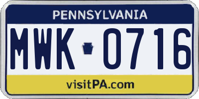 PA license plate MWK0716