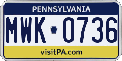 PA license plate MWK0736