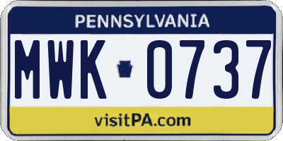 PA license plate MWK0737