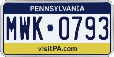 PA license plate MWK0793