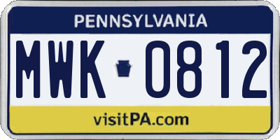 PA license plate MWK0812