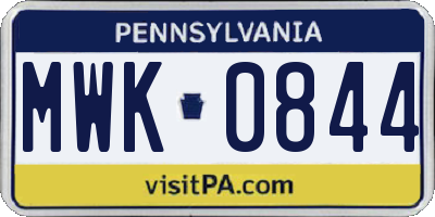 PA license plate MWK0844