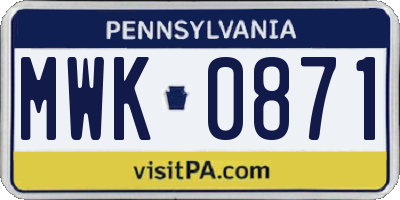 PA license plate MWK0871