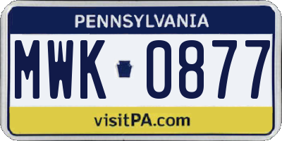 PA license plate MWK0877