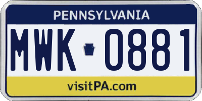 PA license plate MWK0881