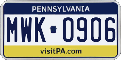 PA license plate MWK0906