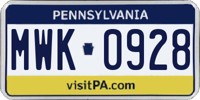 PA license plate MWK0928