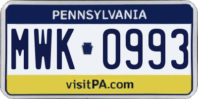 PA license plate MWK0993