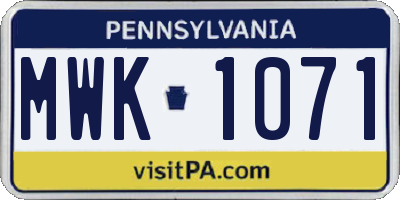 PA license plate MWK1071