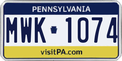 PA license plate MWK1074