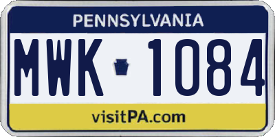PA license plate MWK1084