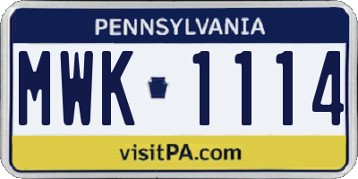 PA license plate MWK1114