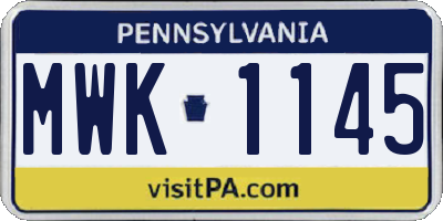 PA license plate MWK1145