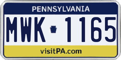 PA license plate MWK1165