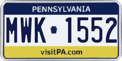PA license plate MWK1552