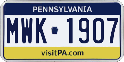 PA license plate MWK1907