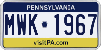 PA license plate MWK1967