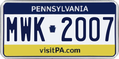 PA license plate MWK2007