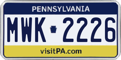 PA license plate MWK2226