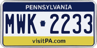 PA license plate MWK2233