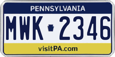 PA license plate MWK2346