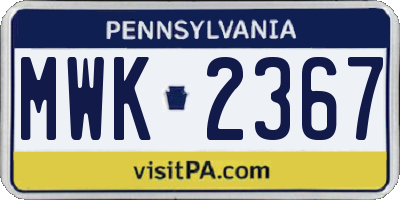 PA license plate MWK2367