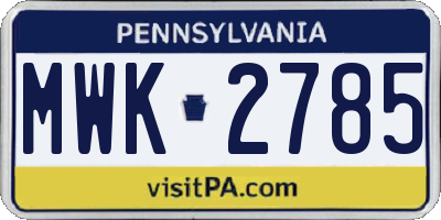 PA license plate MWK2785