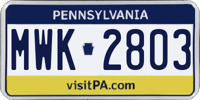 PA license plate MWK2803