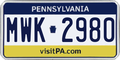 PA license plate MWK2980