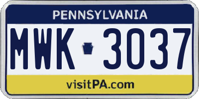 PA license plate MWK3037