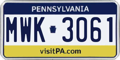 PA license plate MWK3061