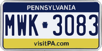 PA license plate MWK3083