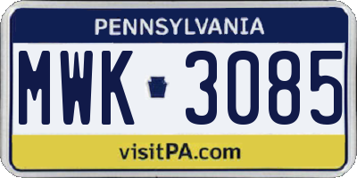 PA license plate MWK3085