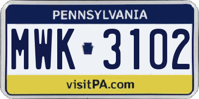 PA license plate MWK3102