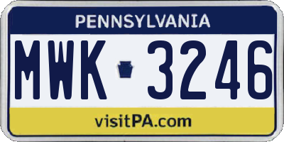 PA license plate MWK3246