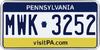 PA license plate MWK3252