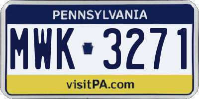 PA license plate MWK3271