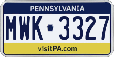 PA license plate MWK3327