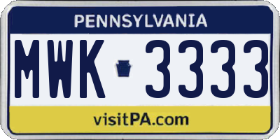 PA license plate MWK3333