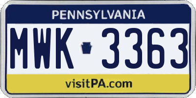 PA license plate MWK3363