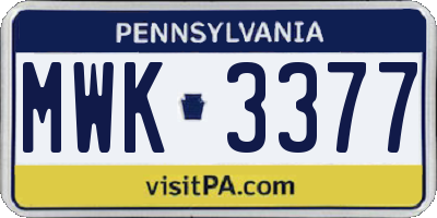 PA license plate MWK3377