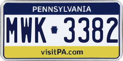 PA license plate MWK3382