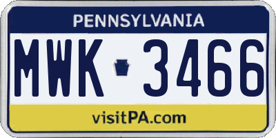 PA license plate MWK3466
