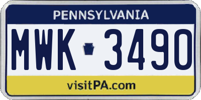 PA license plate MWK3490