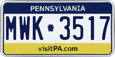PA license plate MWK3517