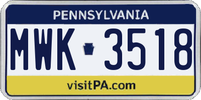 PA license plate MWK3518