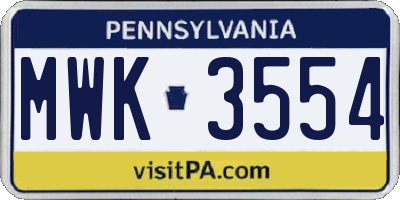 PA license plate MWK3554
