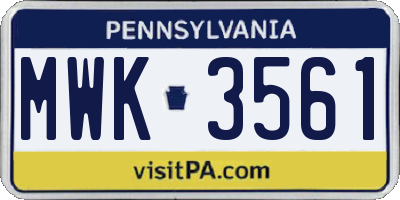PA license plate MWK3561